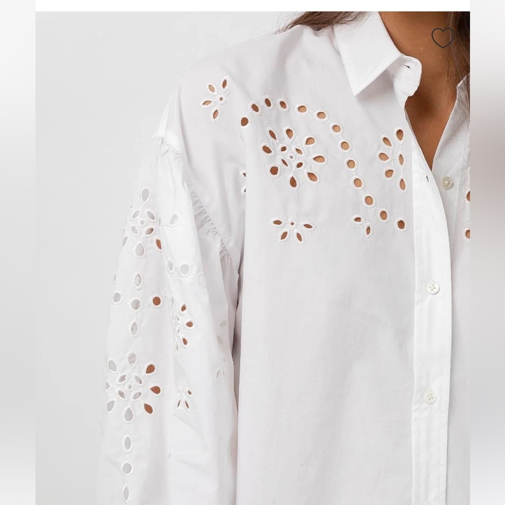 Rails Alister oversized Shirt. Size Xs. Color white .puffy embroidered sleeves - Picture 3 of 8